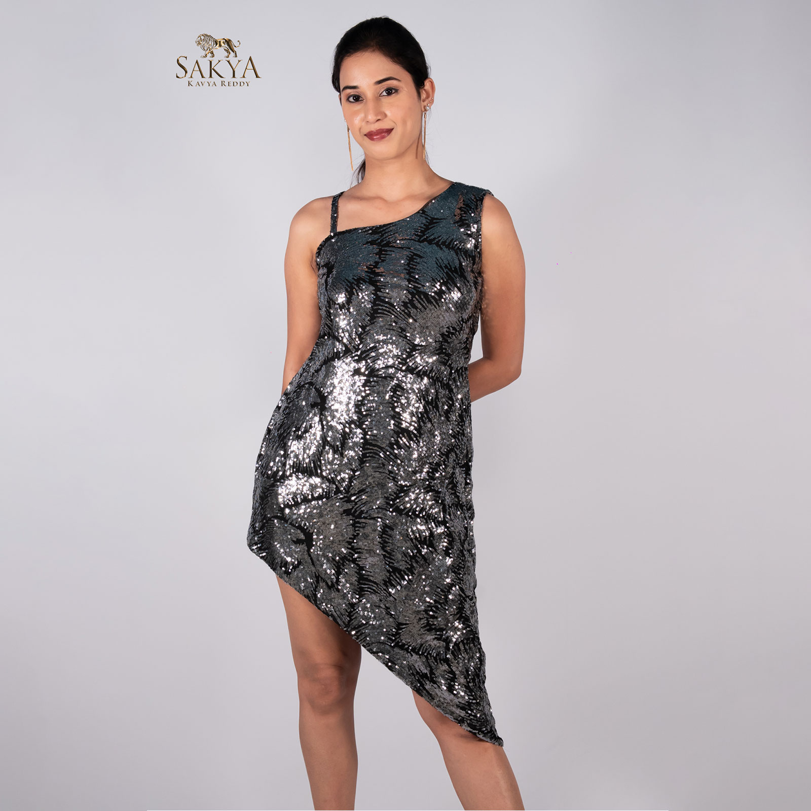 Un-Even Black Sequin Cocktail Dress
