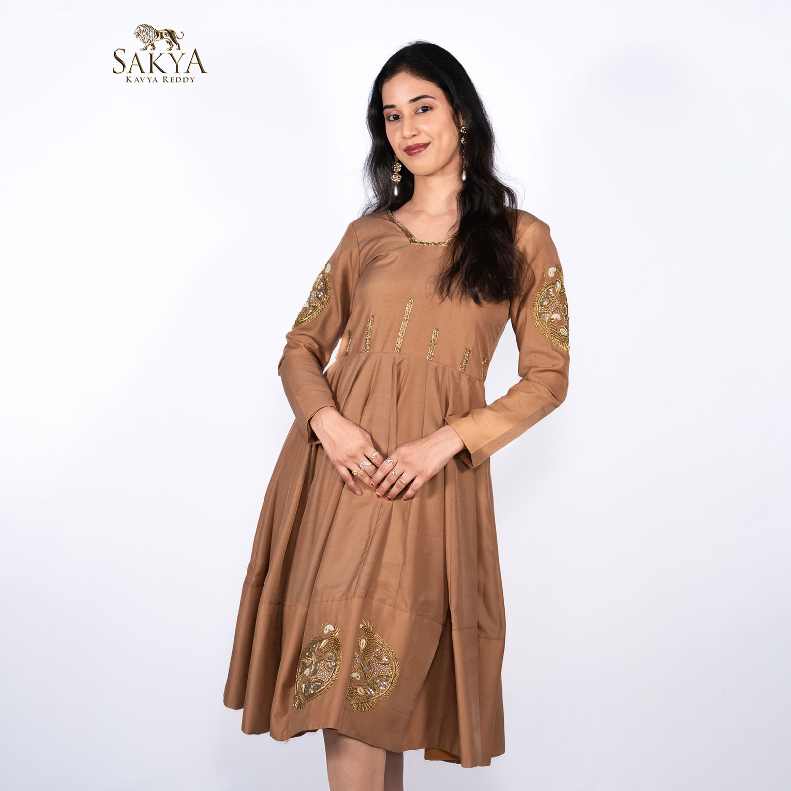 Elegant  Golden brown Handcrafted Dress
